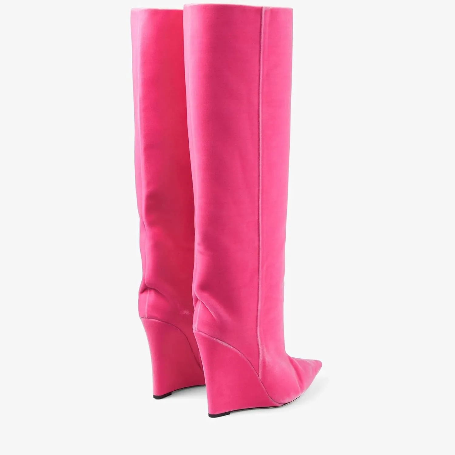 THESHY Womens Pointed Toe Knee High Boot Wedge Metallic High Heel Thigh High Boot Patent Leather Pull on Shoes