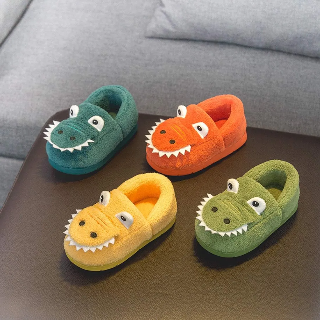 Toddler Boys Girls Dinosaur Slippers Kids Warm House Shoes Indoor Bedroom Shoes