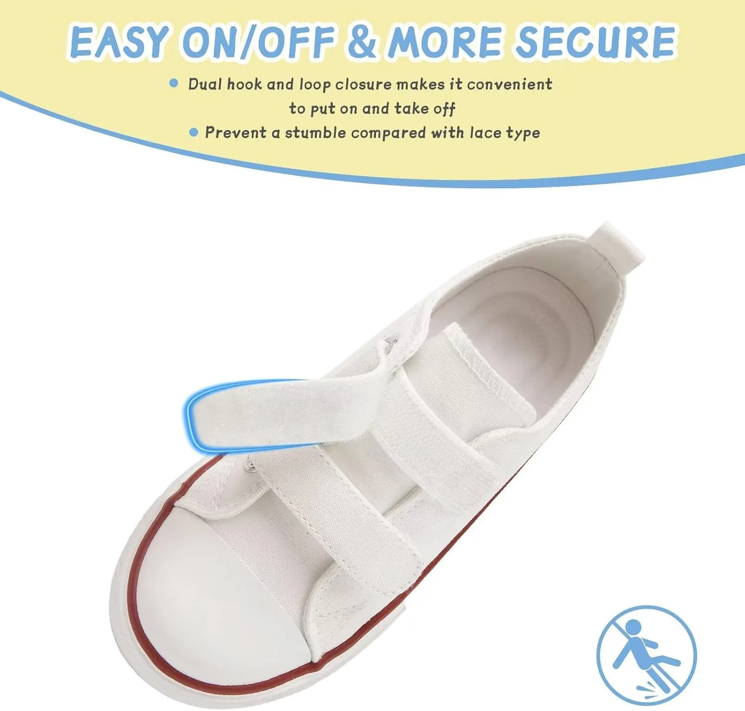 Toddler Canvas Shoes Girls Boys Sneakers Little Kids Walking Breathable Shoe Dual Hook and Loop Size 6-13