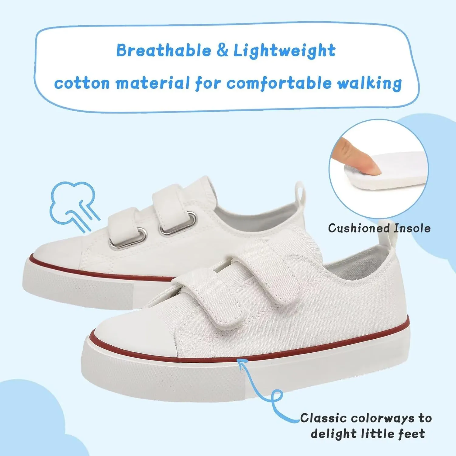Toddler Canvas Shoes Girls Boys Sneakers Little Kids Walking Breathable Shoe Dual Hook and Loop Size 6-13