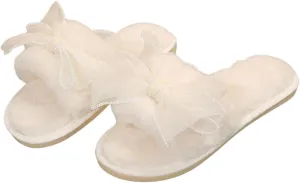 Verdusa Women's Pearls Open Toe Fuzzy House Slippers Faux Fur Bedroom Shoes