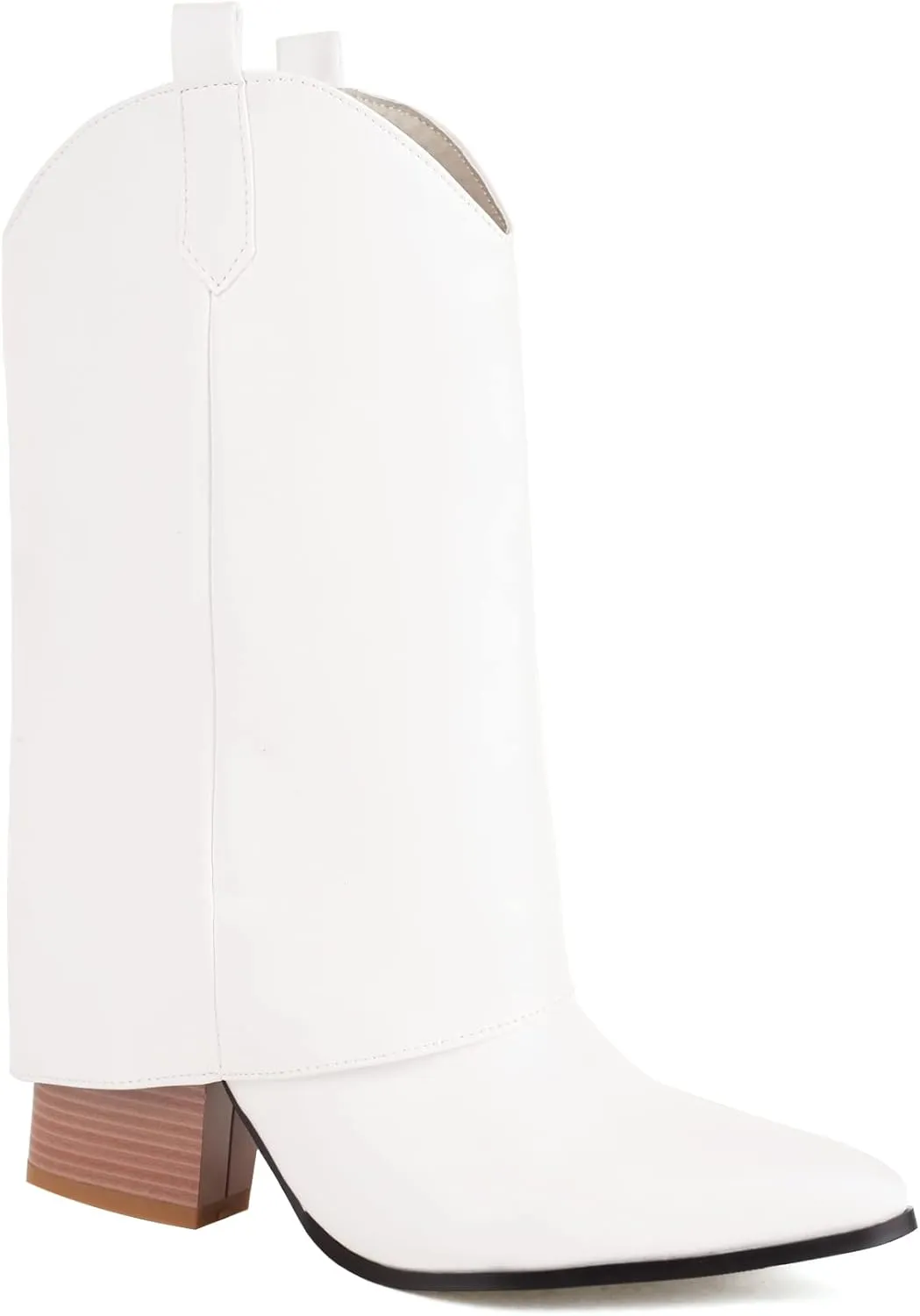 Vertundy Womens Mid Calf Boots - Western Chunky Heel Pointed Toe Cowboy Boots Vintage Cowgirl Pull on Shoes