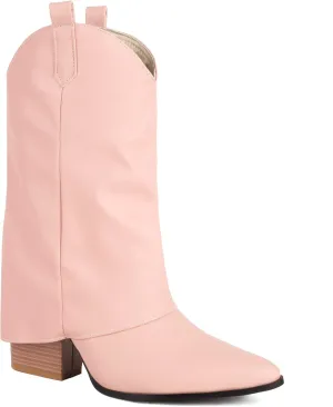 Vertundy Womens Mid Calf Boots - Western Chunky Heel Pointed Toe Cowboy Boots Vintage Cowgirl Pull on Shoes