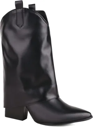 Vertundy Womens Mid Calf Boots - Western Chunky Heel Pointed Toe Cowboy Boots Vintage Cowgirl Pull on Shoes