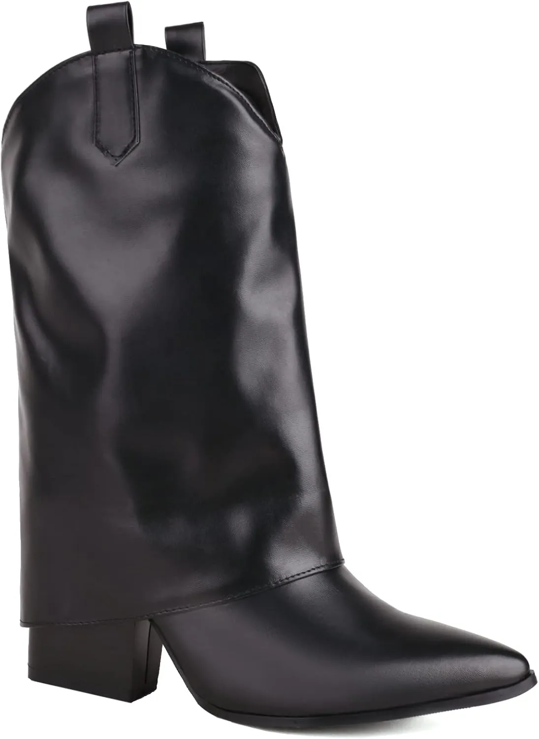 Vertundy Womens Mid Calf Boots - Western Chunky Heel Pointed Toe Cowboy Boots Vintage Cowgirl Pull on Shoes