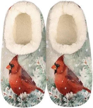 Watercolor Bird Slippers for Women Mens, Bird Tree Winter Warm Soft Coral Fleece Fuzzy House Slippers Socks Lightweight Portable Comfortable for Indoor Outdoor Bedroom Non-Slip