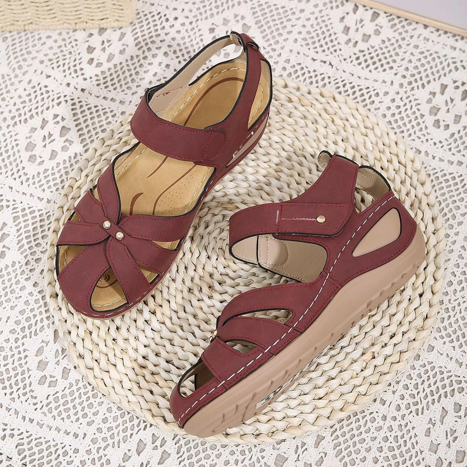 Wedge Sandals for Women Dressy Slip On Gladiator Wedge Sandals Comfortable Soft Cushion Outdoor Shoes All-Match Shoes with Hook and Loop Fastener