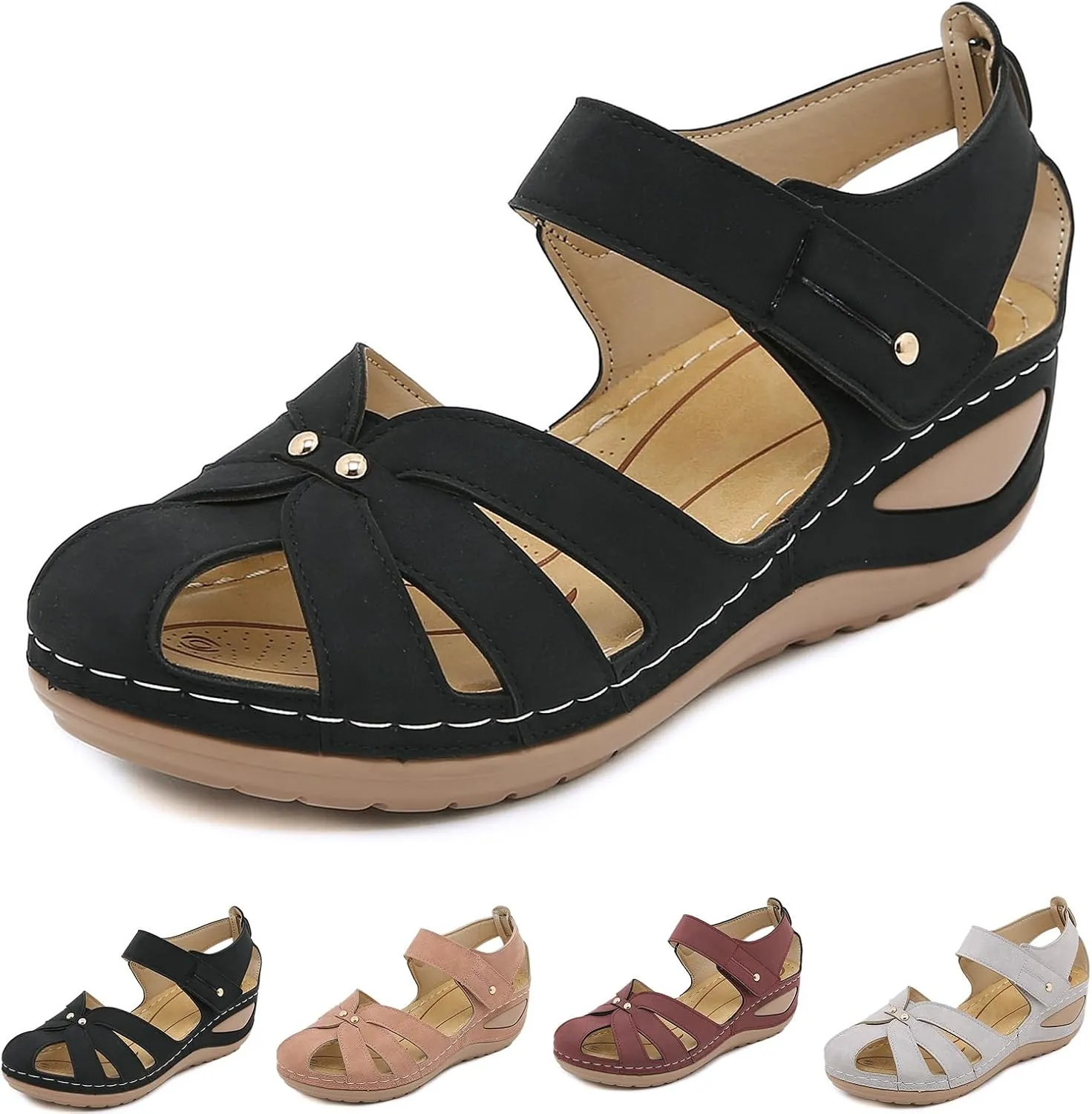Wedge Sandals for Women Dressy Slip On Gladiator Wedge Sandals Comfortable Soft Cushion Outdoor Shoes All-Match Shoes with Hook and Loop Fastener