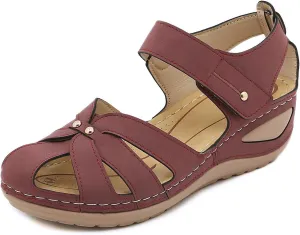 Wedge Sandals for Women Dressy Slip On Gladiator Wedge Sandals Comfortable Soft Cushion Outdoor Shoes All-Match Shoes with Hook and Loop Fastener