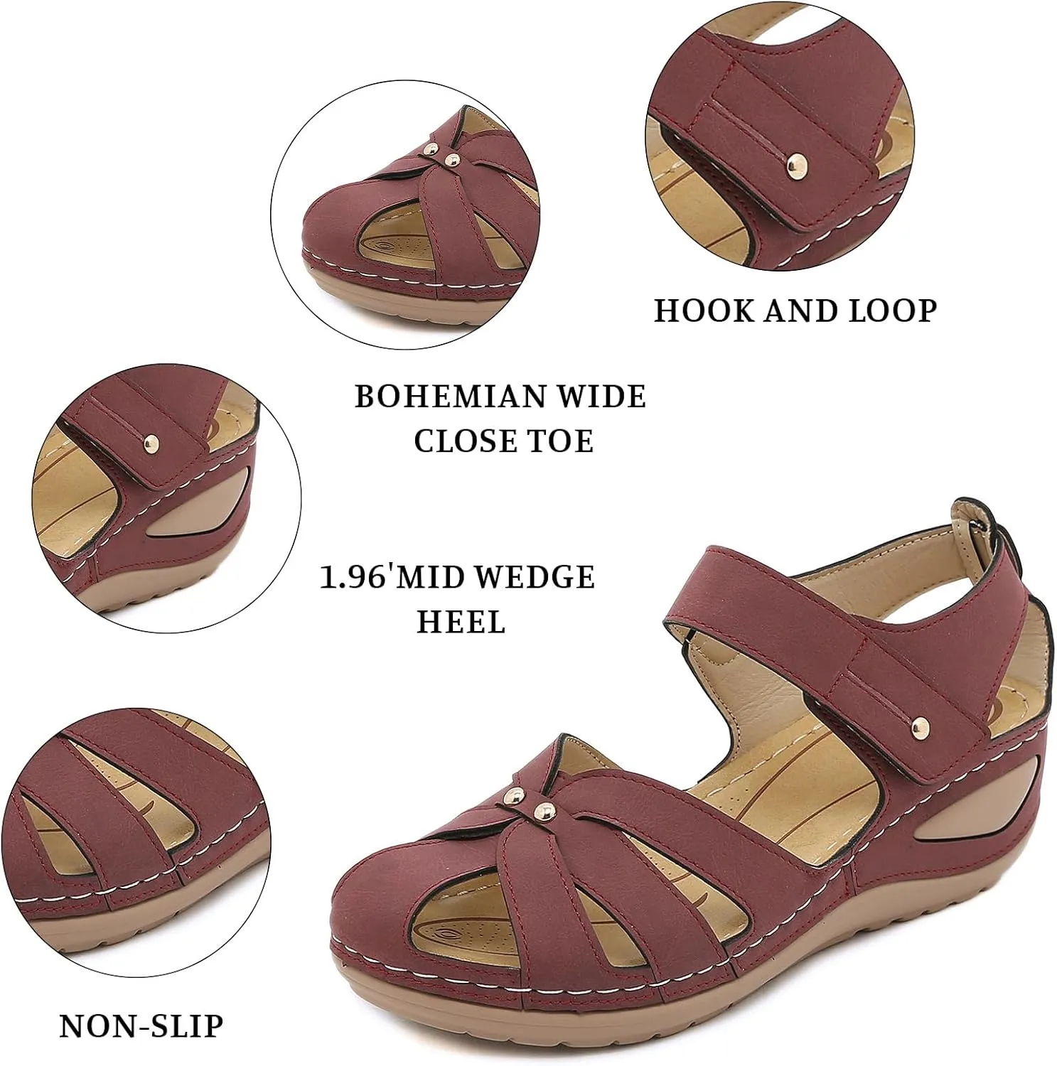 Wedge Sandals for Women Dressy Slip On Gladiator Wedge Sandals Comfortable Soft Cushion Outdoor Shoes All-Match Shoes with Hook and Loop Fastener