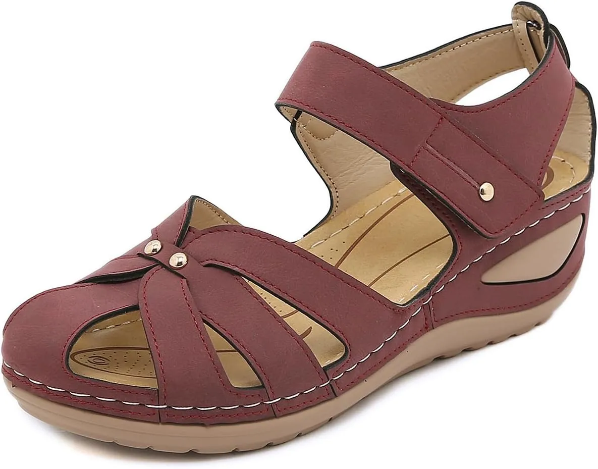 Wedge Sandals for Women Dressy Slip On Gladiator Wedge Sandals Comfortable Soft Cushion Outdoor Shoes All-Match Shoes with Hook and Loop Fastener