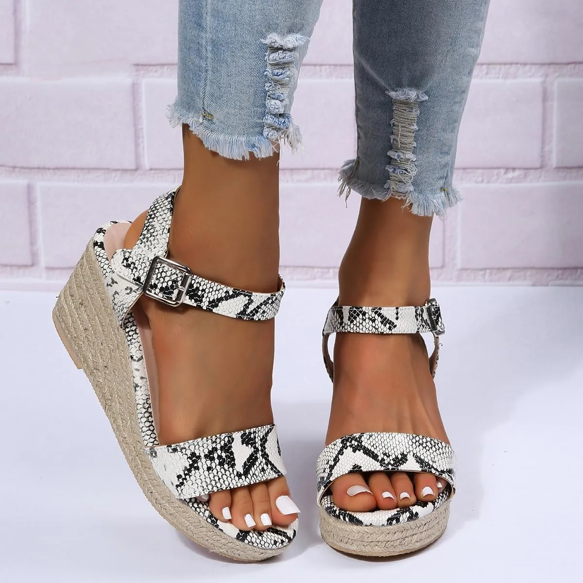 Wedge Sandals for Women Non Slip Platform Ankle Strap Sandals Open Toe Slingback All-Match Shoes Ladies Elegant Working Shopping Shoes for Summer Dressy