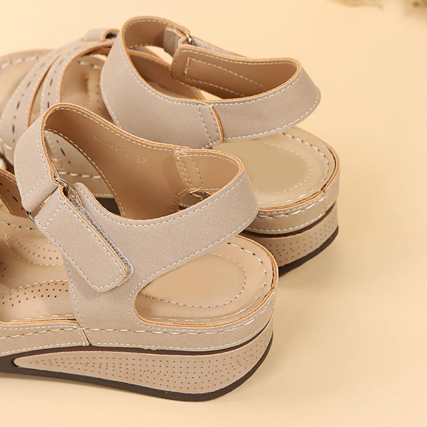 Wedge Sandals for Women Orthotic Comfortable Soft Cushion Summer Beach Walking Shoes Slip On Hook and Loop Fastener All-Match Shoes All-Day Comfort