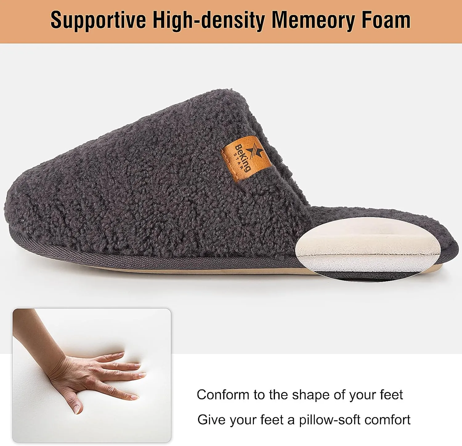 Women Cozy Faux Curly Fur House Memory foam Slippers Ladies Fuzzy Closed Back Indoor Bedroom Shoes
