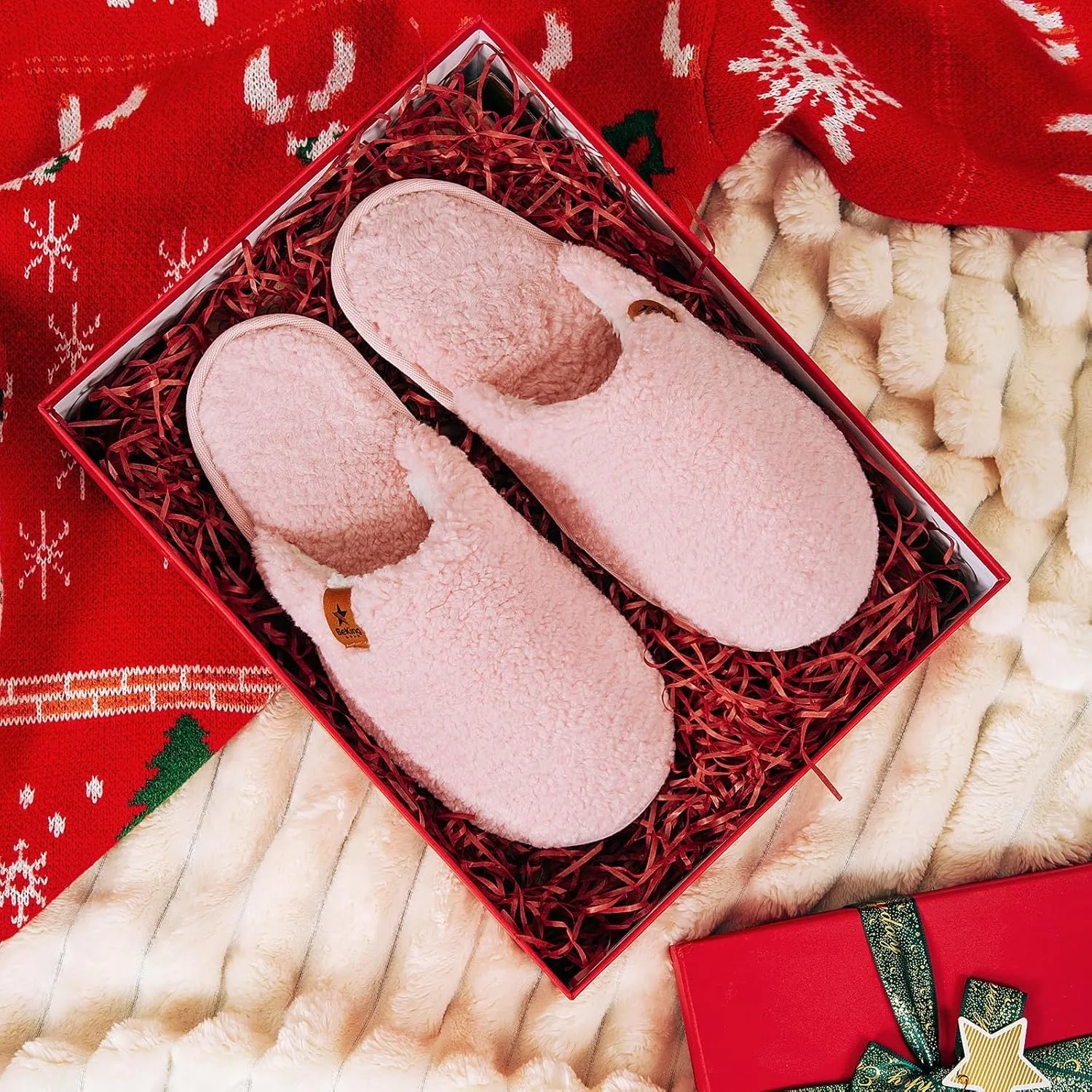Women Cozy Faux Curly Fur House Memory foam Slippers Ladies Fuzzy Closed Back Indoor Bedroom Shoes