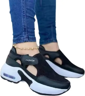 Women Sneaker Orthopedic Air Cushioned Sole Flying Woven Casual Sneakers Breathable Mesh Round Head Thick Bottom Magic Sticker Fashion Women's Shoes, for Daily Wear