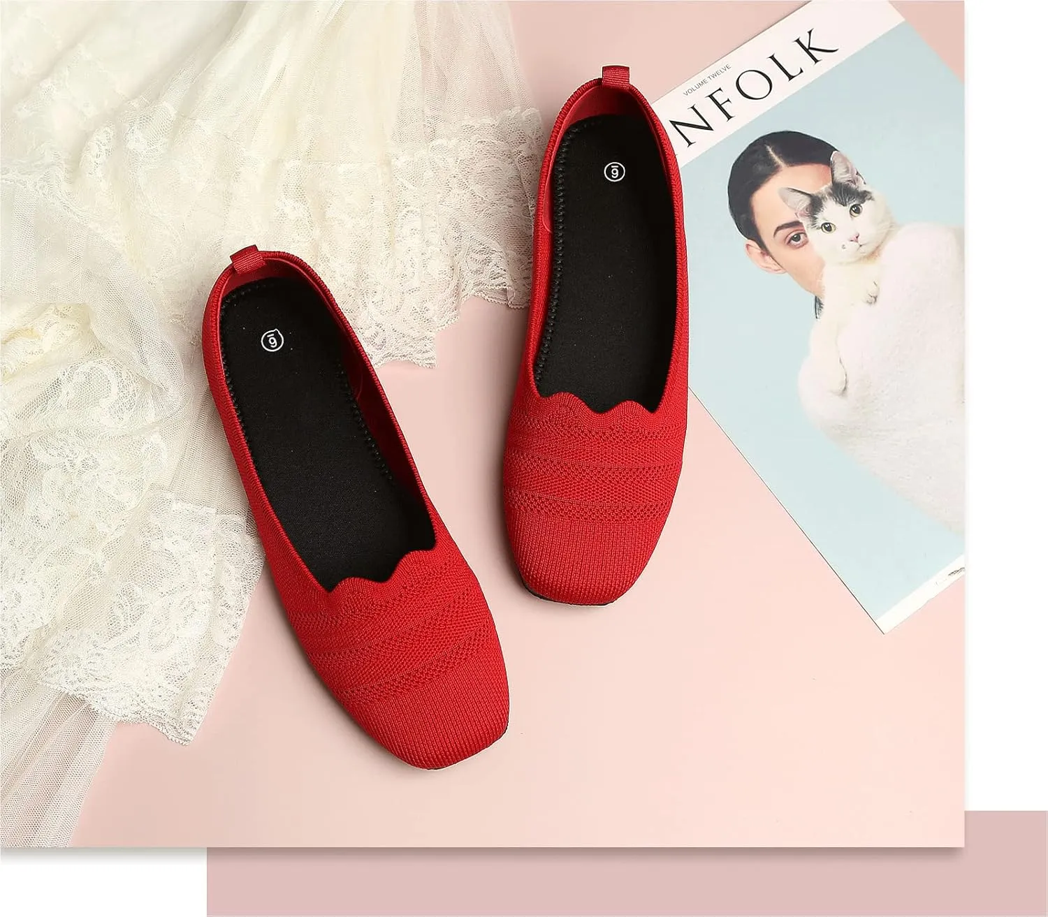 Women's Ballet Flats Ladies Dress Shoes Work Flats Office Shoes Breathable Flats Pointed Toe Flats 6-10