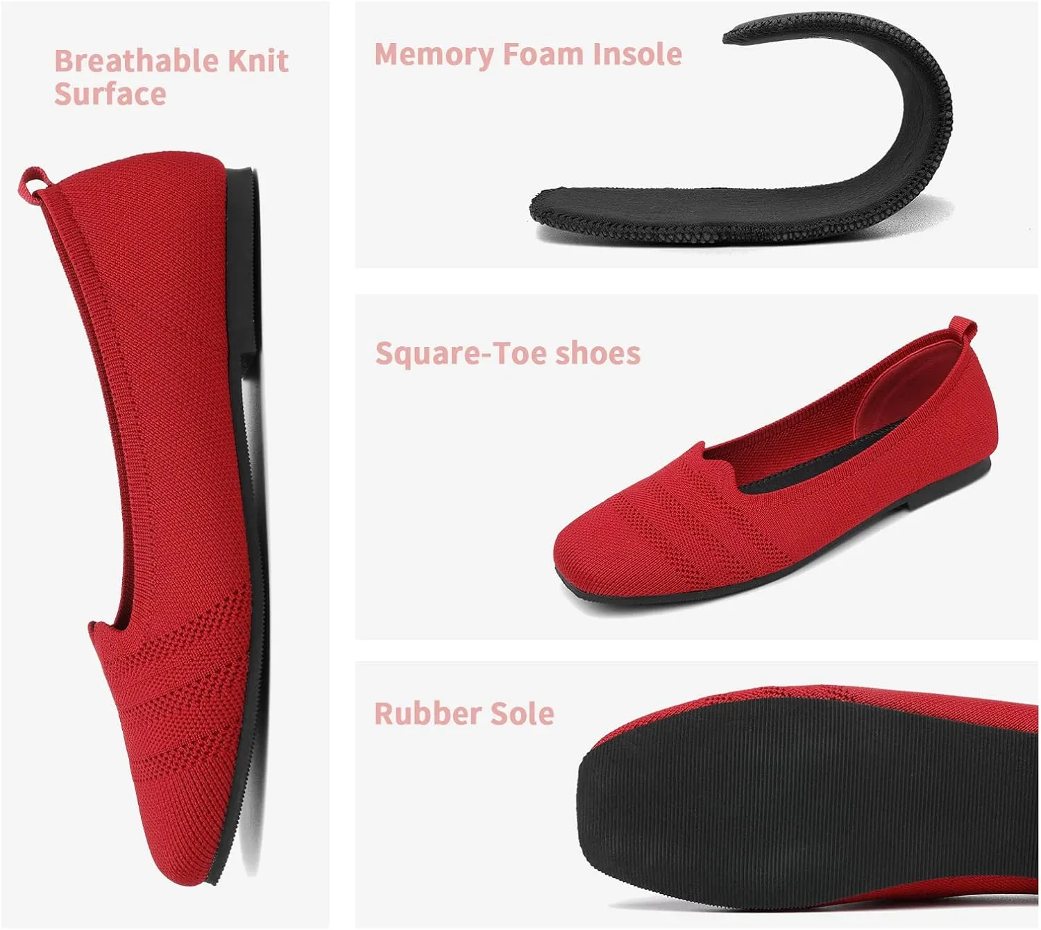 Women's Ballet Flats Ladies Dress Shoes Work Flats Office Shoes Breathable Flats Pointed Toe Flats 6-10