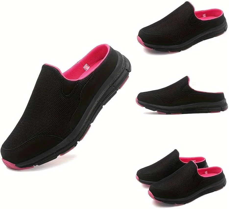 Women's Breathable Mesh Mule Sneakers, Casual Slip On Outdoor Shoes, Lightweight & Comfortable Shoes