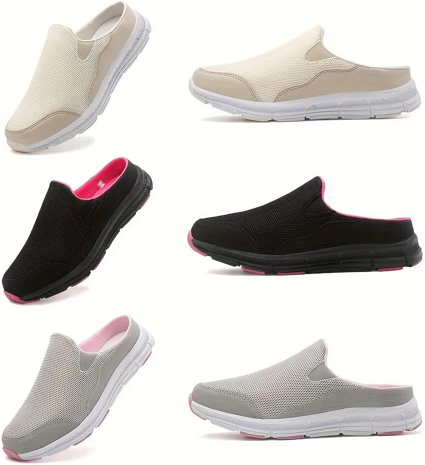 Women's Breathable Mesh Mule Sneakers, Casual Slip On Outdoor Shoes, Lightweight & Comfortable Shoes