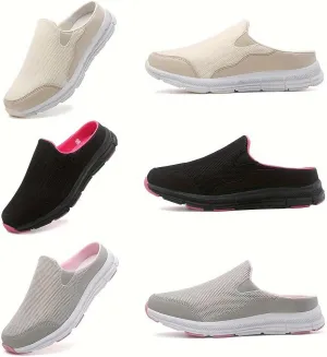 Women's Breathable Mesh Mule Sneakers, Casual Slip On Outdoor Shoes, Lightweight & Comfortable Shoes