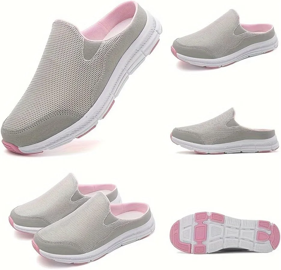 Women's Breathable Mesh Mule Sneakers, Casual Slip On Outdoor Shoes, Lightweight & Comfortable Shoes