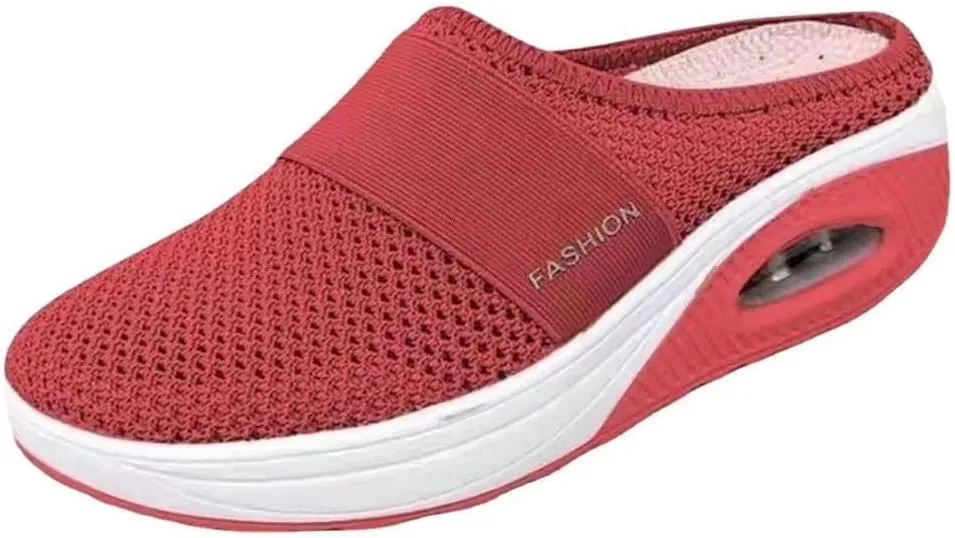 Womens Breathable Mesh Walking Mules Sneakers Open Back Slip On Shoes