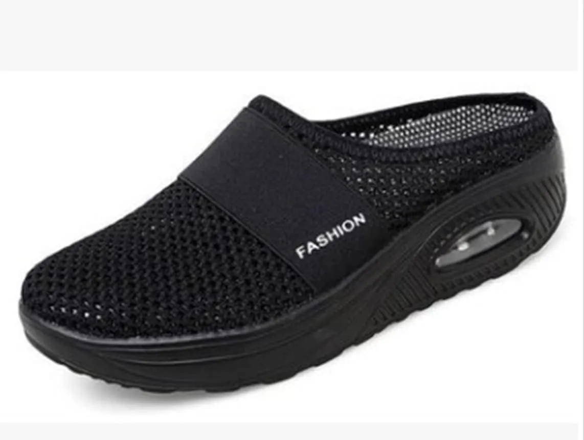 Womens Breathable Mesh Walking Mules Sneakers Open Back Slip On Shoes