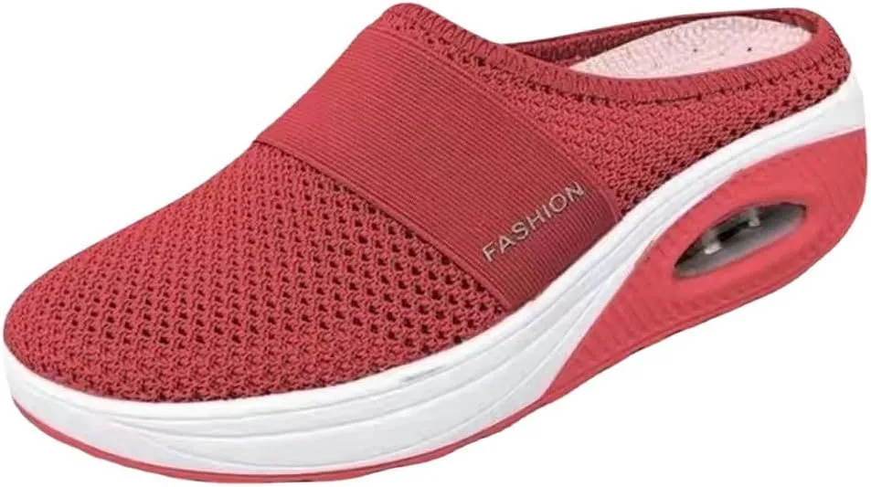 Womens Breathable Mesh Walking Mules Sneakers Open Back Slip On Shoes