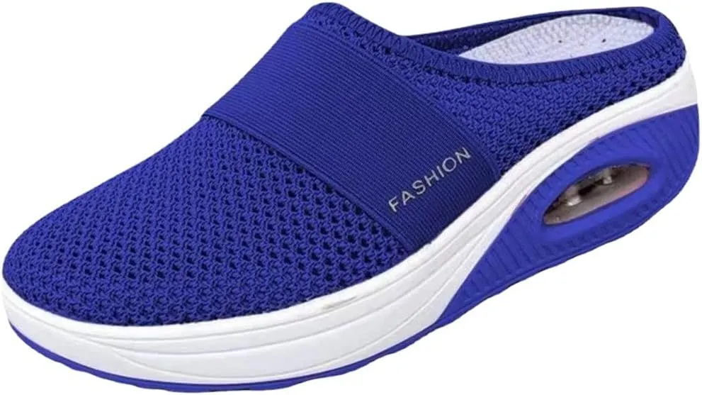 Womens Breathable Mesh Walking Mules Sneakers Open Back Slip On Shoes