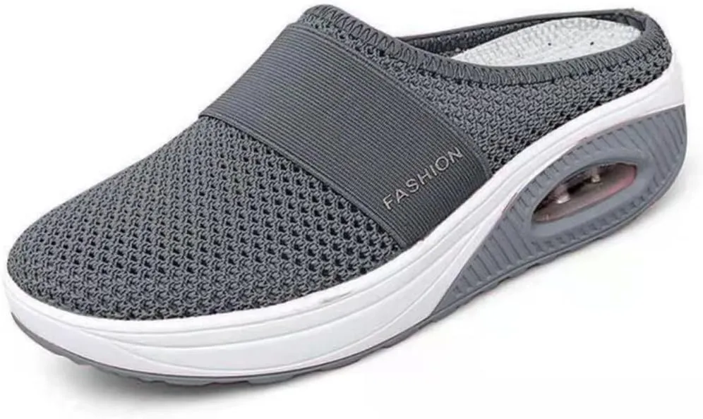 Womens Breathable Mesh Walking Mules Sneakers Open Back Slip On Shoes