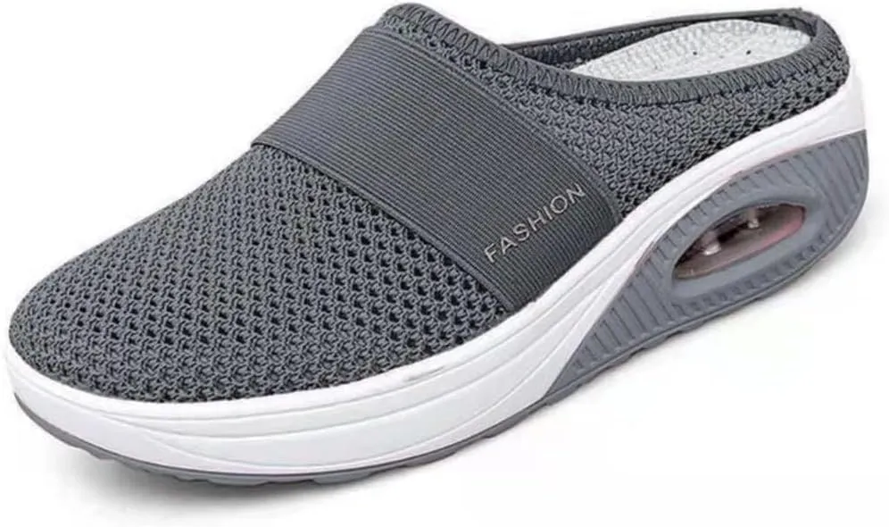 Womens Breathable Mesh Walking Mules Sneakers Open Back Slip On Shoes