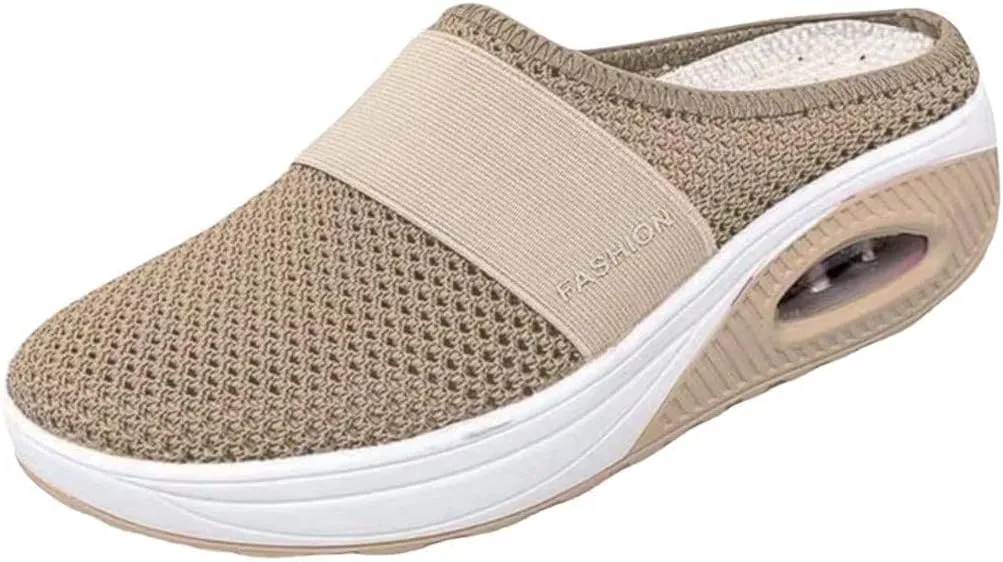 Womens Breathable Mesh Walking Mules Sneakers Open Back Slip On Shoes
