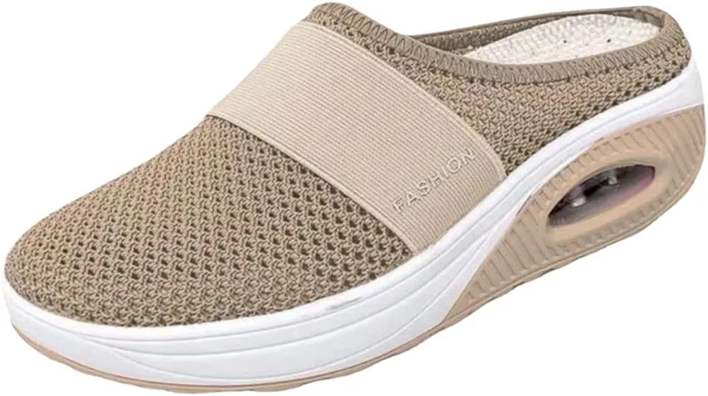 Womens Breathable Mesh Walking Mules Sneakers Open Back Slip On Shoes