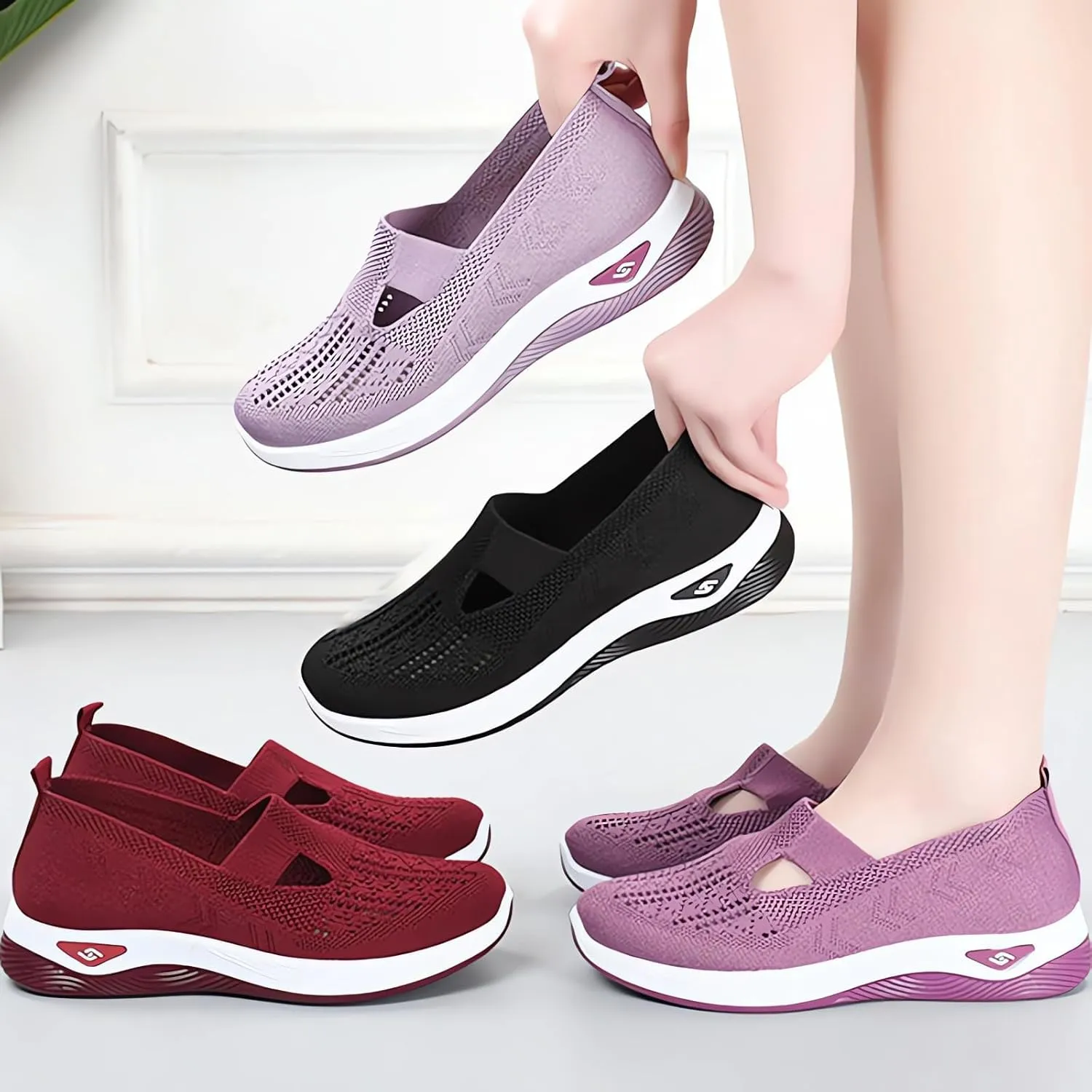 Women's Comfortable Breathable Knitted Sneakers, Knitted Sneakers for Women, Go Walking Slip on Diabetic Foam Shoes
