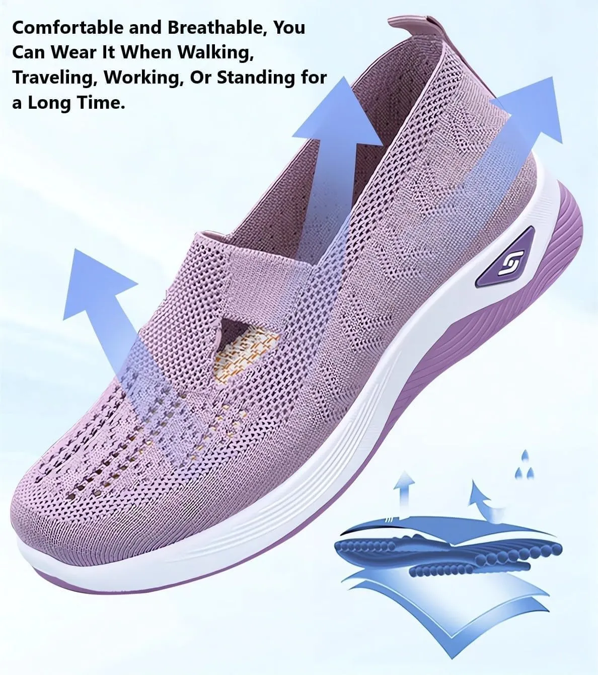 Women's Comfortable Breathable Knitted Sneakers, Knitted Sneakers for Women, Go Walking Slip on Diabetic Foam Shoes