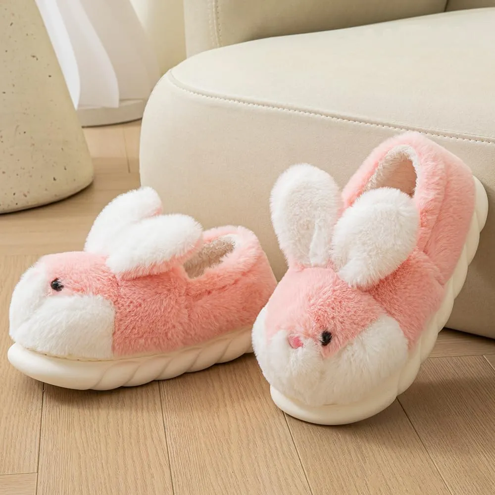 Women's Cute Animal Bunny Slippers - Soft, Cosy Furry House Slippers for Warm Winter Indoor Use