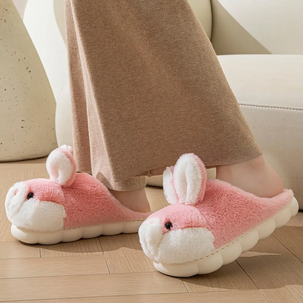 Women's Cute Animal Bunny Slippers - Soft, Cosy Furry House Slippers for Warm Winter Indoor Use