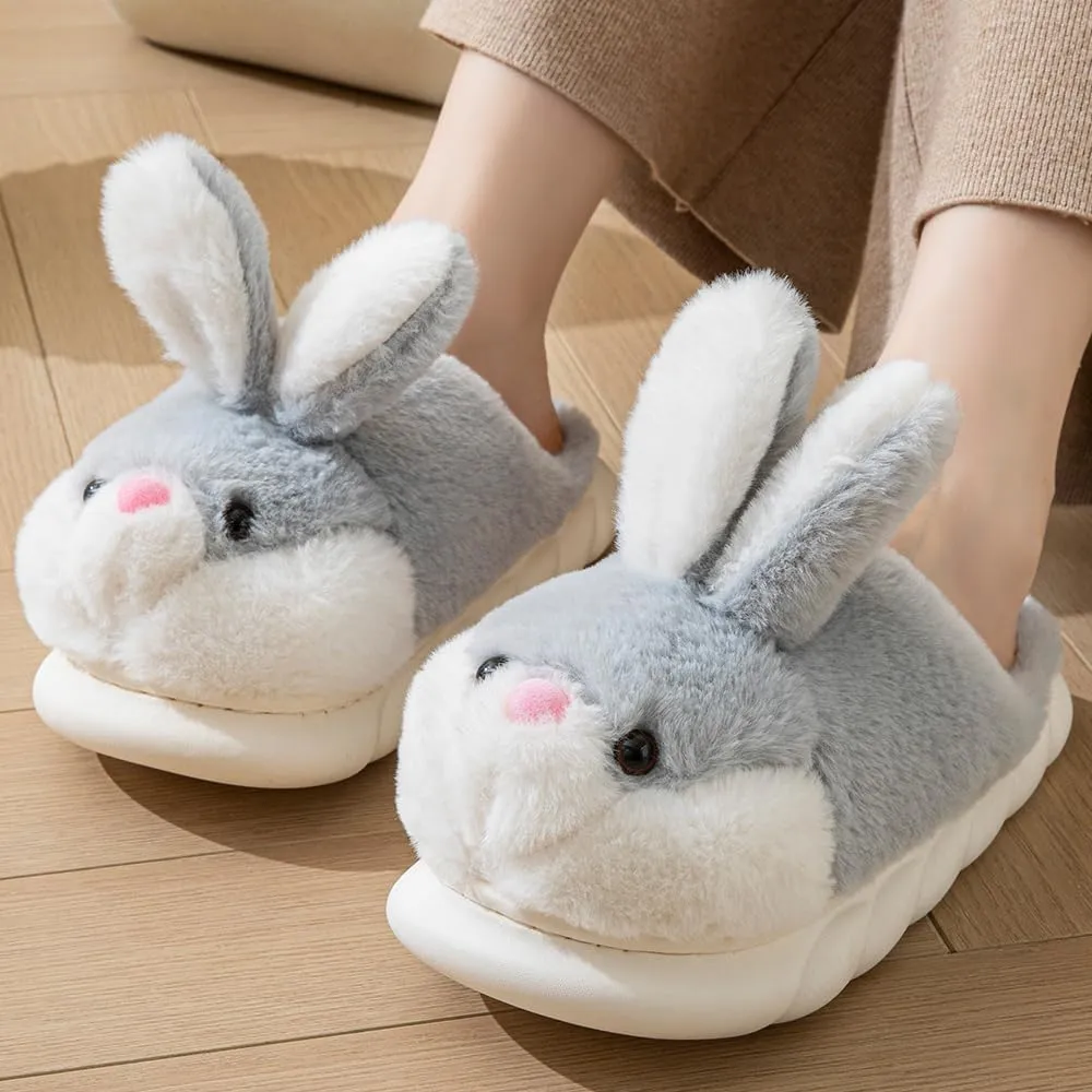 Women's Cute Animal Bunny Slippers - Soft, Cosy Furry House Slippers for Warm Winter Indoor Use