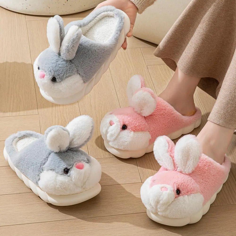 Women's Cute Animal Bunny Slippers - Soft, Cosy Furry House Slippers for Warm Winter Indoor Use