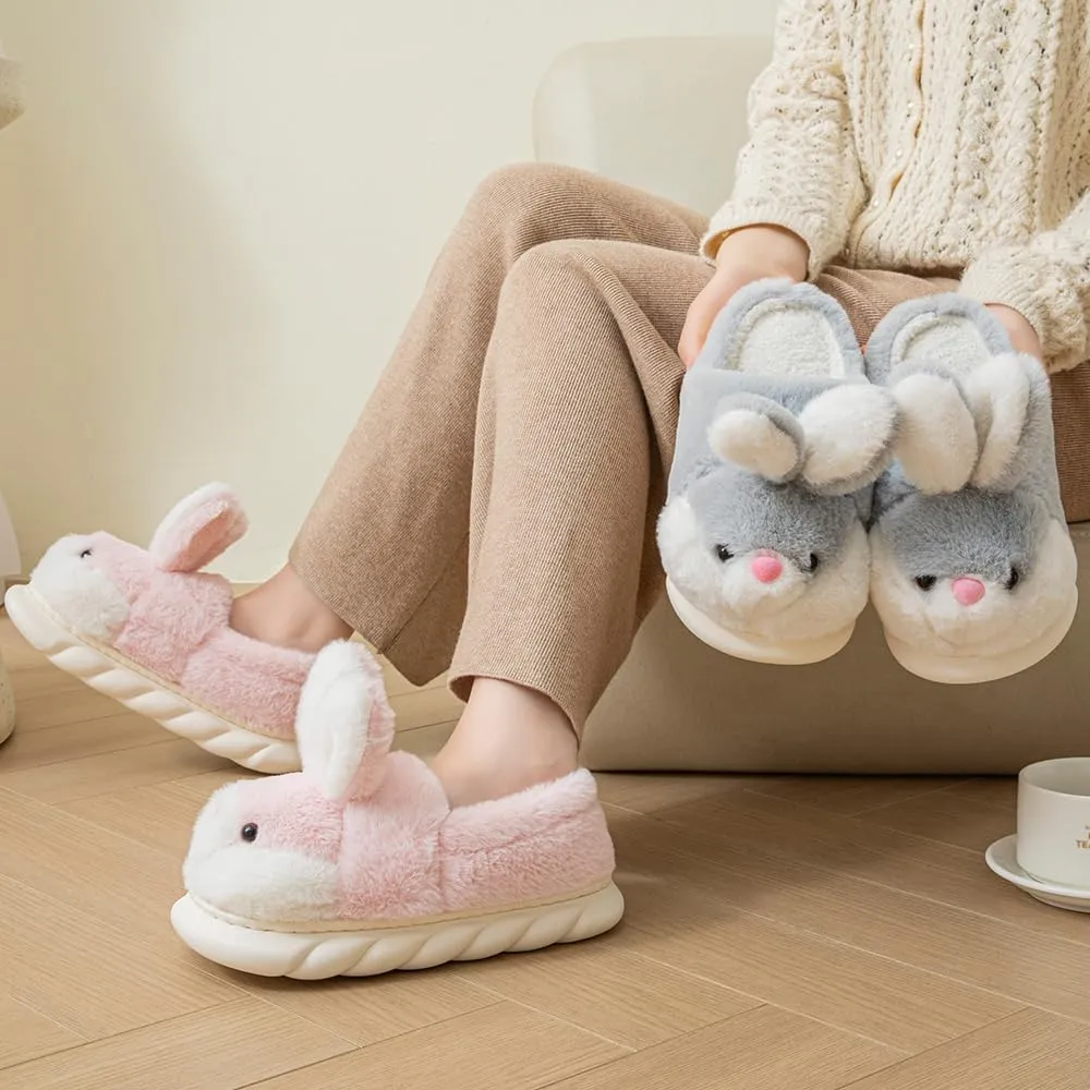 Women's Cute Animal Bunny Slippers - Soft, Cosy Furry House Slippers for Warm Winter Indoor Use