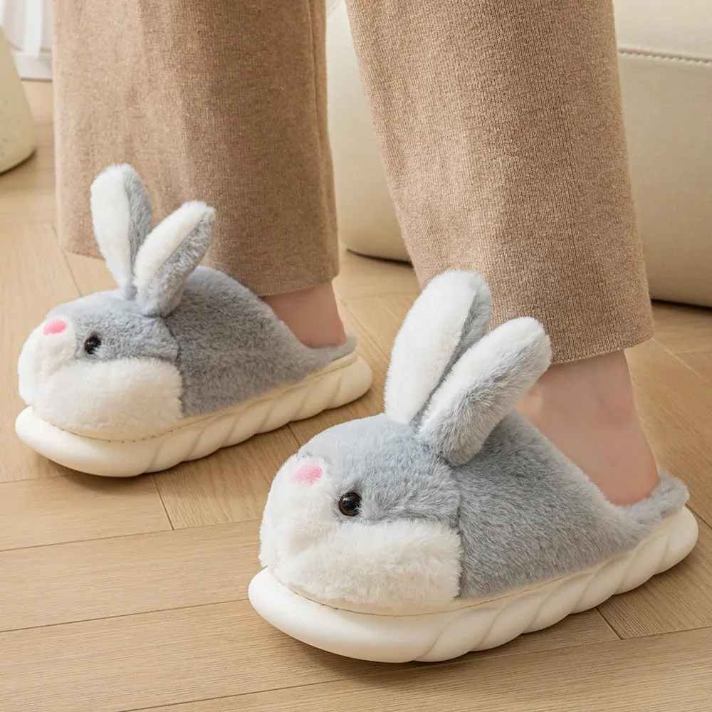 Women's Cute Animal Bunny Slippers - Soft, Cosy Furry House Slippers for Warm Winter Indoor Use