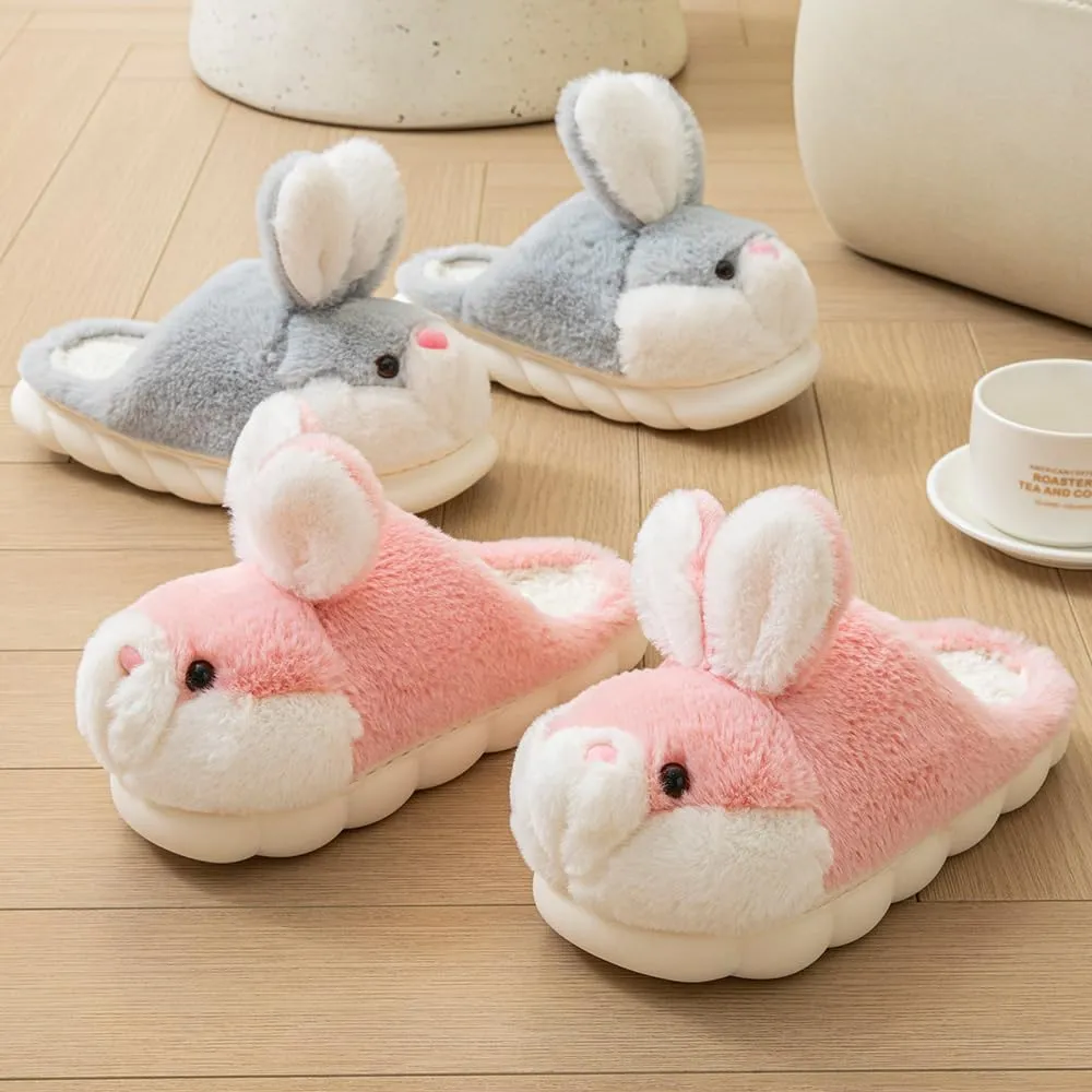 Women's Cute Animal Bunny Slippers - Soft, Cosy Furry House Slippers for Warm Winter Indoor Use