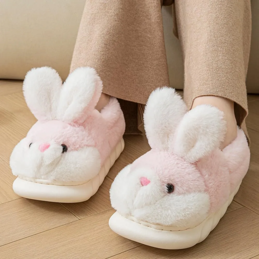 Women's Cute Animal Bunny Slippers - Soft, Cosy Furry House Slippers for Warm Winter Indoor Use