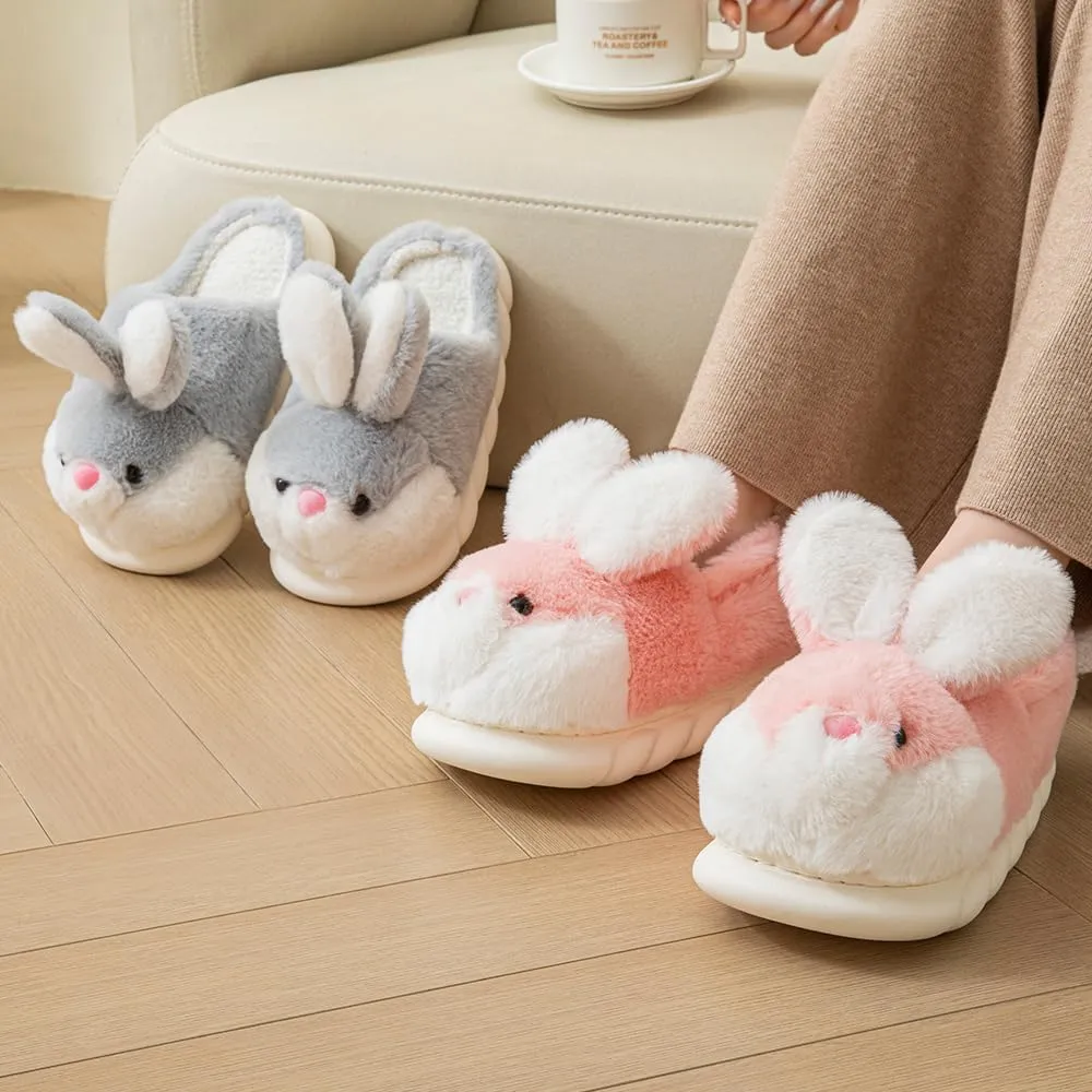 Women's Cute Animal Bunny Slippers - Soft, Cosy Furry House Slippers for Warm Winter Indoor Use