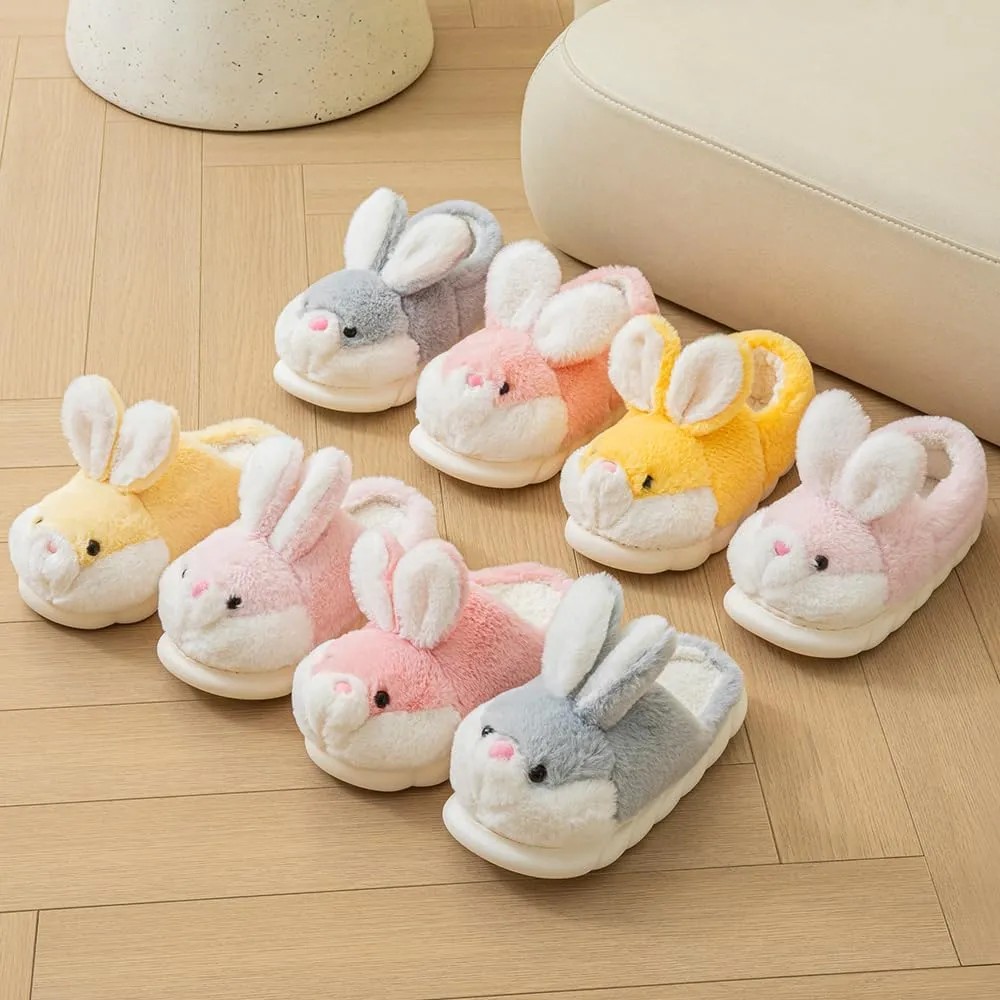 Women's Cute Animal Bunny Slippers - Soft, Cosy Furry House Slippers for Warm Winter Indoor Use