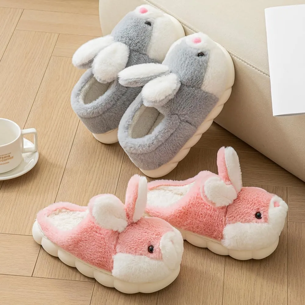 Women's Cute Animal Bunny Slippers - Soft, Cosy Furry House Slippers for Warm Winter Indoor Use