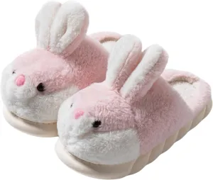 Women's Cute Animal Bunny Slippers - Soft, Cosy Furry House Slippers for Warm Winter Indoor Use