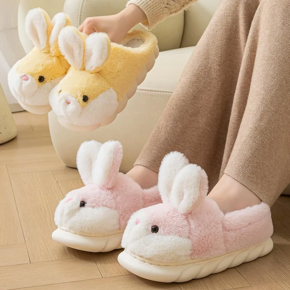 Women's Cute Animal Bunny Slippers - Soft, Cosy Furry House Slippers for Warm Winter Indoor Use