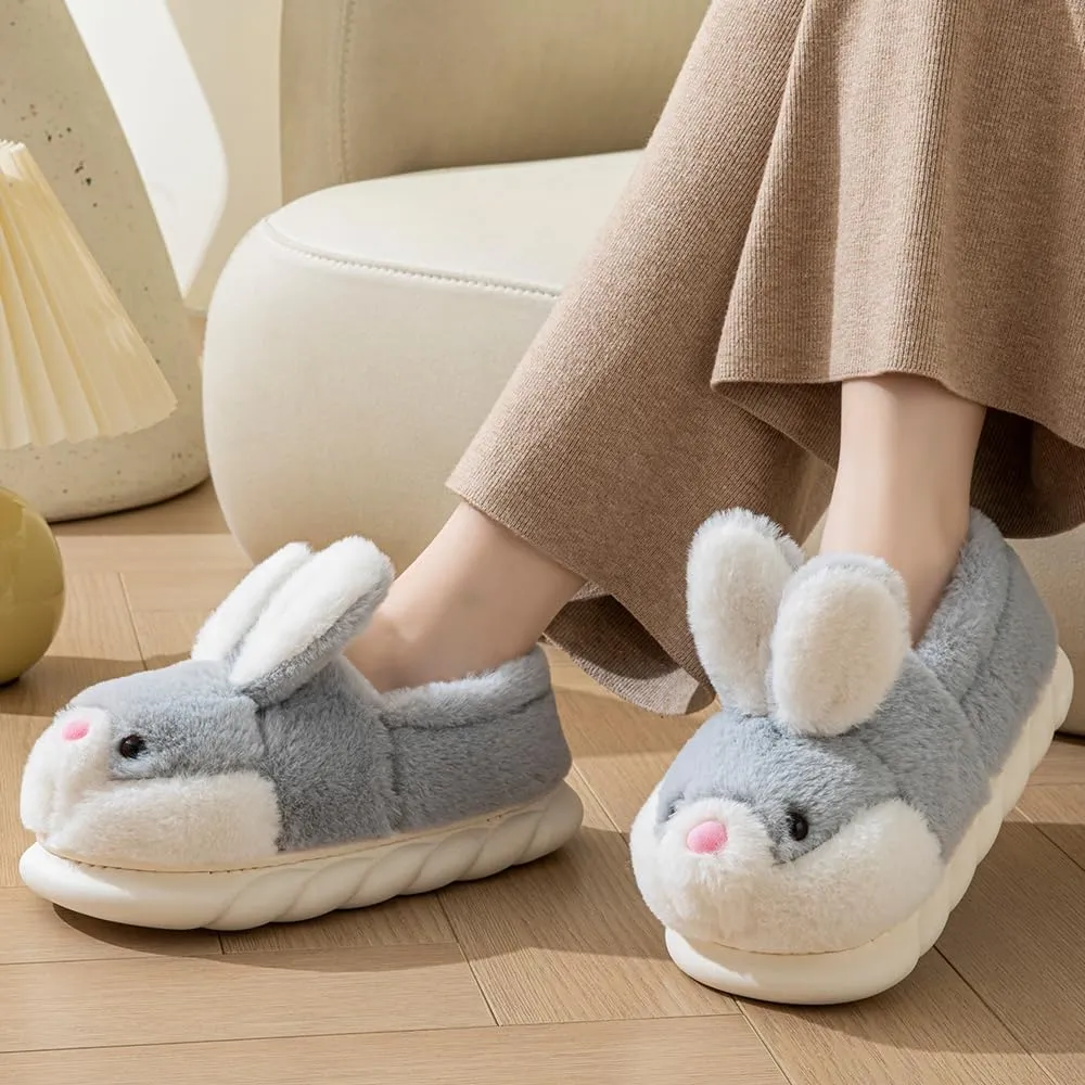 Women's Cute Animal Bunny Slippers - Soft, Cosy Furry House Slippers for Warm Winter Indoor Use